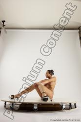 Nude Gymnastic poses Woman White Sitting poses - ALL Slim long brown Multi angle poses Pinup